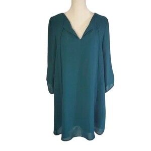 H&M teal green V-neck chiffon shift dress size 8